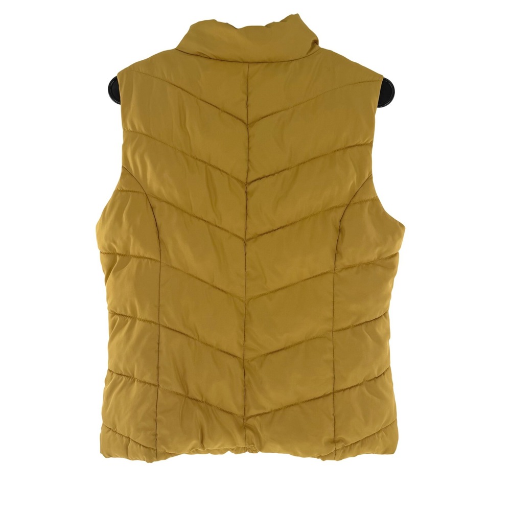 Aeropostale Womens Puffer Vest Mustard Yellow Chevron Quilted Zip Up Medium 5301 - Picture 4 of 7